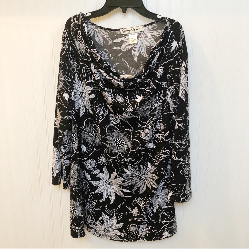 Cydney Mar Black & White Floral Drape Neck Blouse